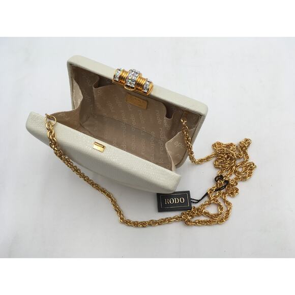 NWT Vintage Rodo Italy White Leather Evening Clutch Purse w/Chain Strap - Picture 6 of 8